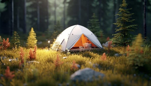 Minimal camping in nature Realistic Miniature concept 8K ultra high quality render