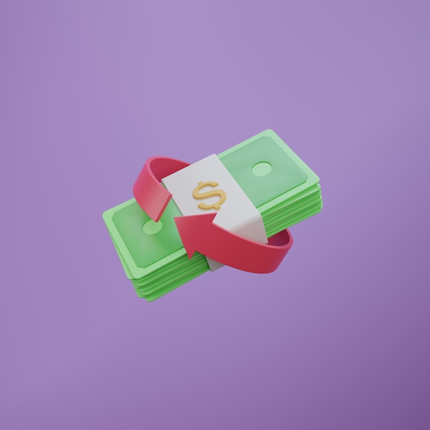 Minimal cashback refund cash bundle banknote money 3d render\
illustration