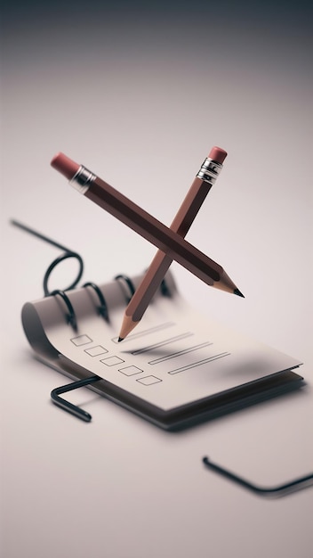 Minimal checklist notepad document or to do list for planning task with pencil levitate in midr 3d