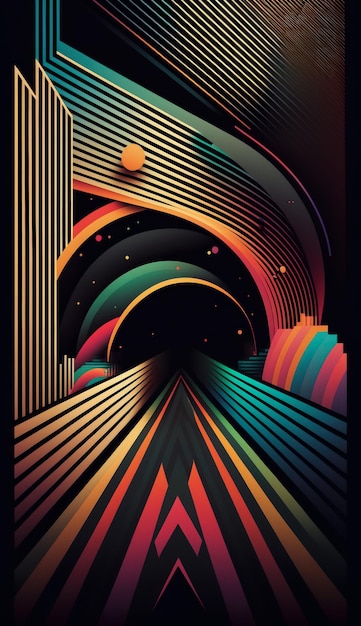 Minimal color abstraction geometric poster design on black Generative AI