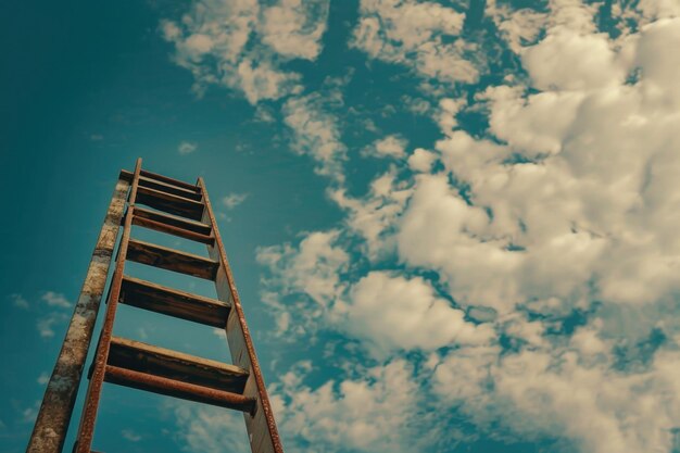 Photo a minimal composition featuring a step ladder reaching towards clouds