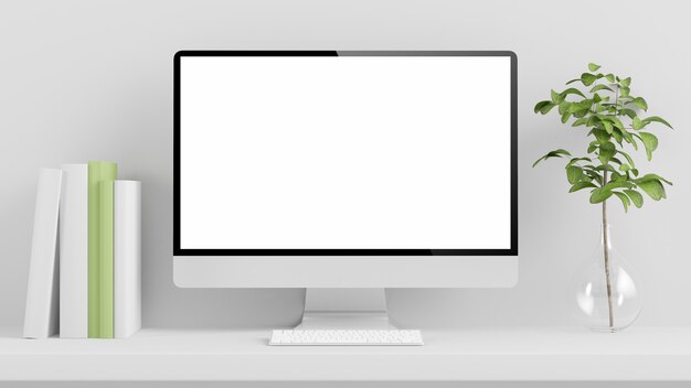 Minimal computer mock up 3d rendering