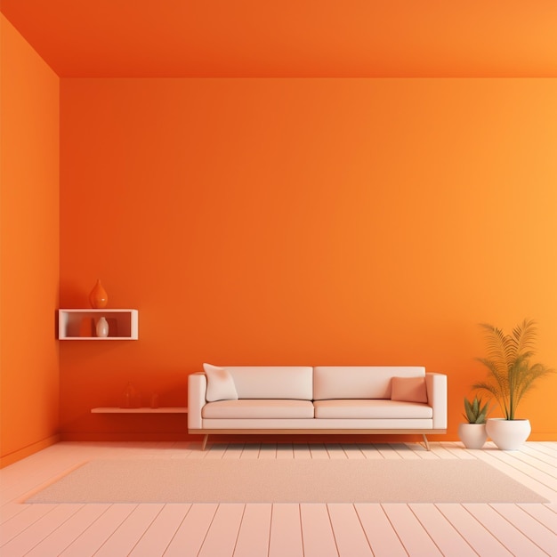 Minimal concept interior of living orange tone on orange floor and background