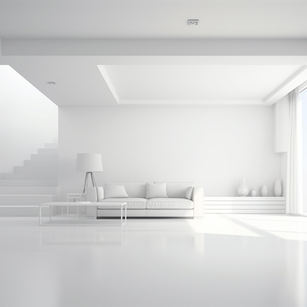 Minimal concept interior of living white tone on white floor and background