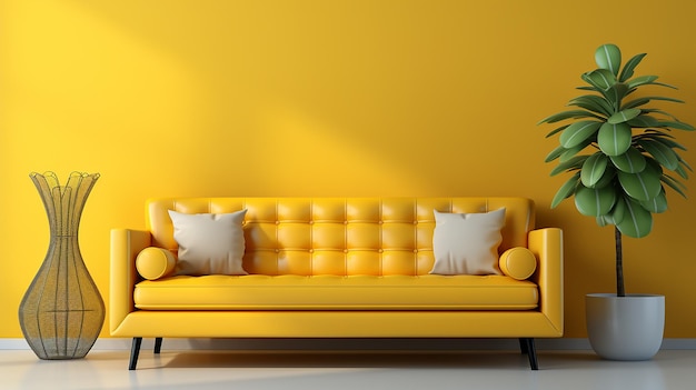 Minimal concept interior of living yellow tone