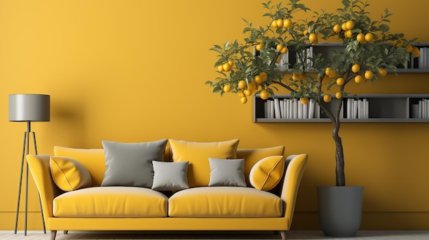 Minimal concept interior of living yellow tone