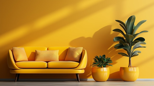 Minimal concept interior of living yellow tone