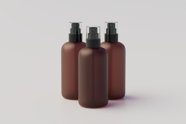 Минимальная концепция Mockup Multiple Spray Bottle Mockup 3D Иллюстрация