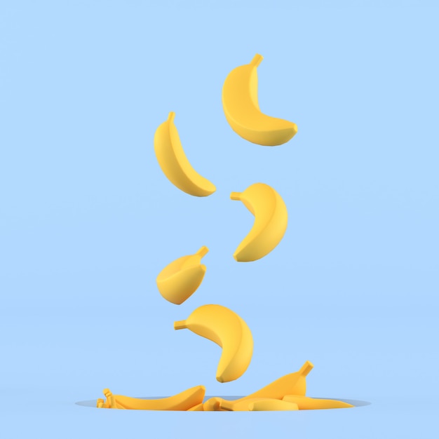 Photo minimal conceptual idea of bananas are floating out from hole on blue background. 3d rendering.