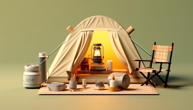 Minimal creative camp objects realistic miniature concept 8k ultra high quality render