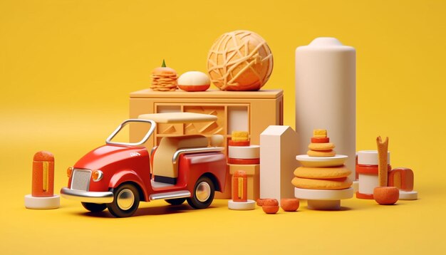 Minimal creative food delivery objects realistic miniature concept