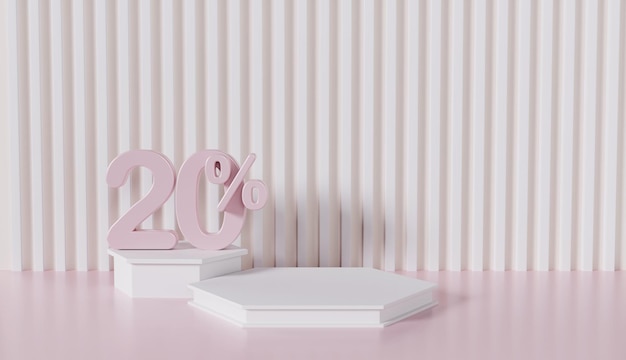 Minimal Display Podium Product with 20 Percent on Pink Background
