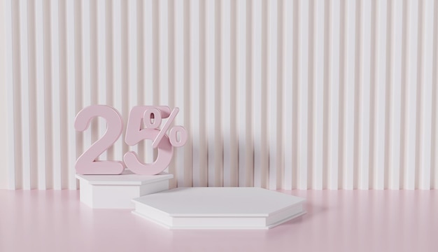 ピンクの背景に 25% の最小限のディスプレイ表彰台製品