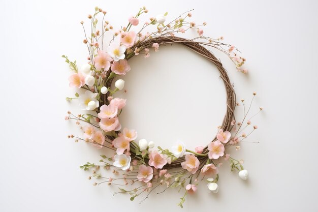 Minimal easter wreath and decor in flat lay style for festive season celebration