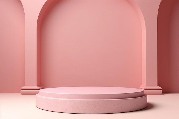 Minimal empty podium for product presentation on pink background Generative AI