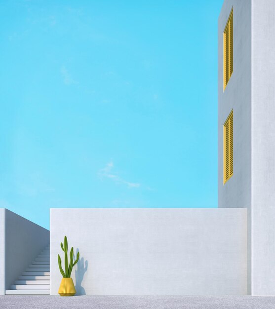 Minimal exterior architecture with blue sky