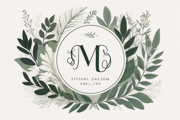 Photo minimal feminine floral monogram and logo hand drawn wedding herb