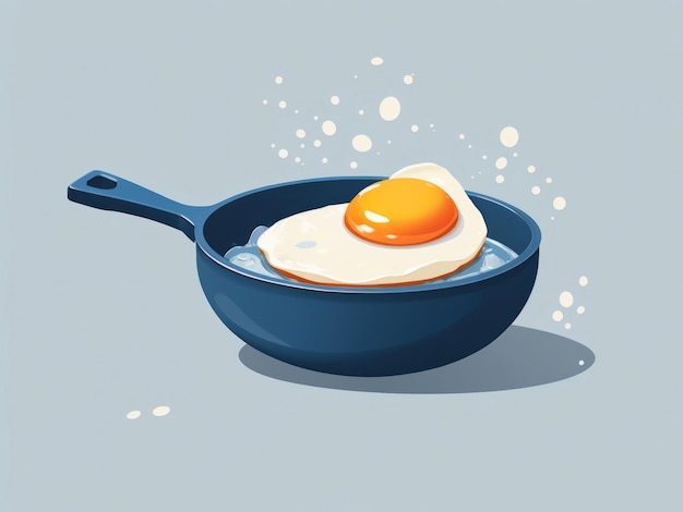 minimal flat vector illustration fried egg on blue pan