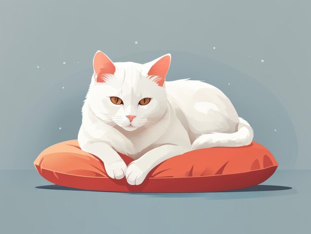 Minimal flat vector illustration white cat on pillow