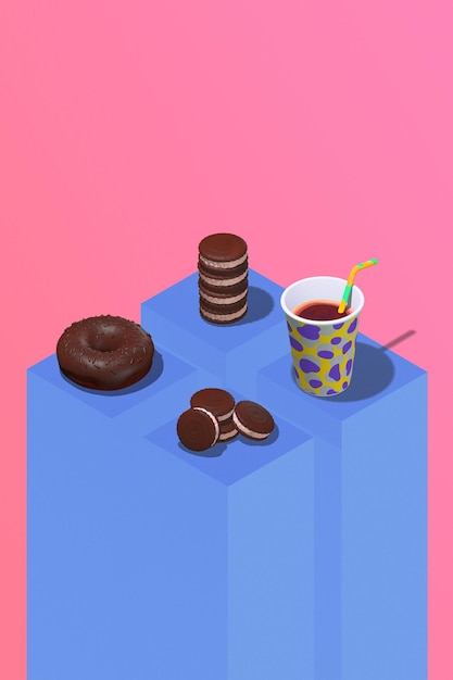 Minimal food geometry in details 3d render scene