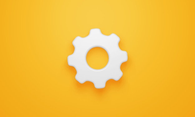 Minimal gear symbol on yellow background 3d rendering