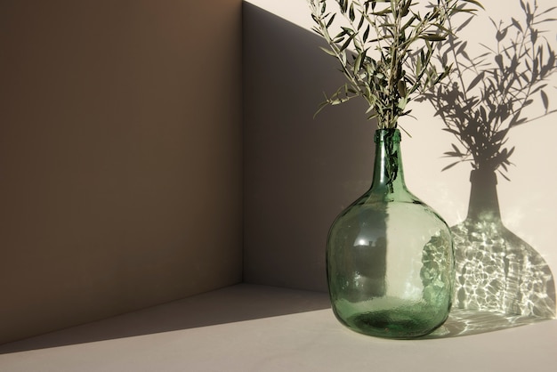 Minimal glass vase with plants