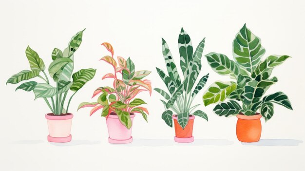 Minimal Gouache Painting Of Chinese Evergreen Plants