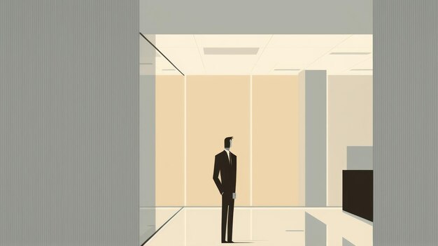 Minimal graphic design of businessman in office building background