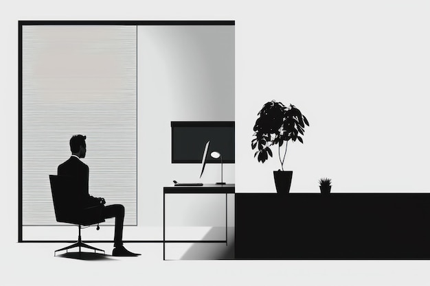 Minimal graphic design of businessman in office building background