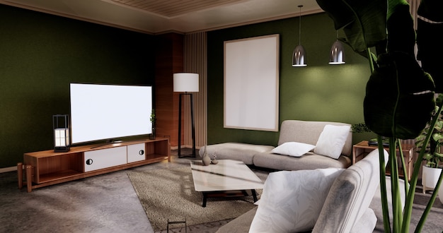 Minimal green Living room.3D rendering