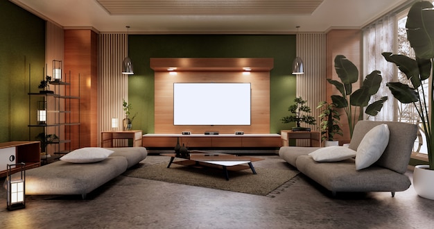최소한의 녹색 Living room.3D 렌더링