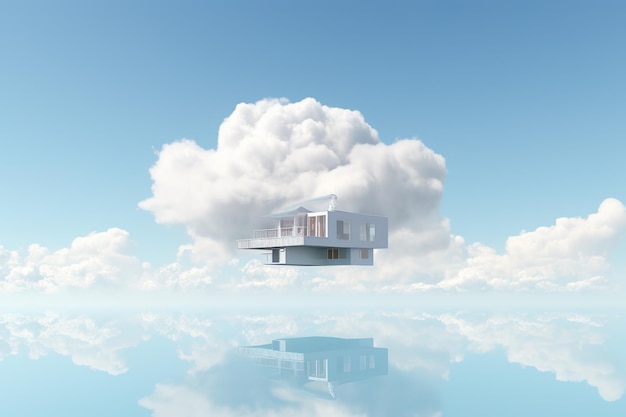 Дом, плавающий на облаках, иллюстрация генеративного ИИ в минимальном стиле