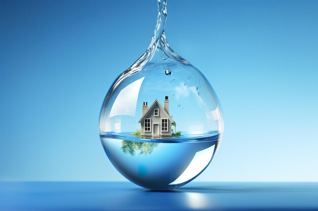 Фото Минимальный дом в пузыре, плавающий на небе, ясный стиль генеративной ии иллюстрации