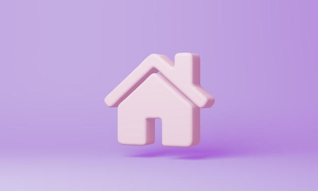 Photo minimal home symbol on purple background 3d rendering