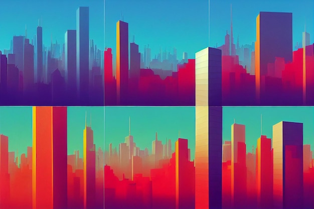 Photo minimal illustration of a city in different colors vectorial style image