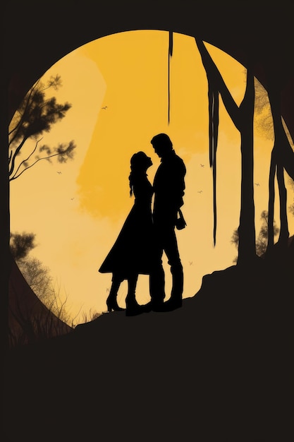 Minimal Illustration of a Couple in Love for a Romance Novel