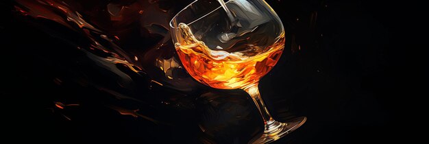 Minimal impasto oil of a wine glass against a dark background dramatic lighting