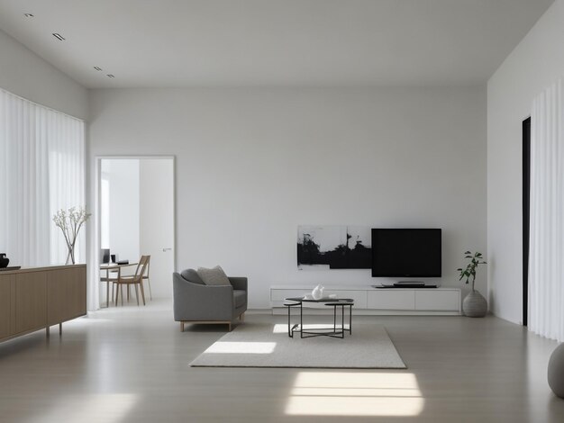 minimal interior of the bedroom with a white base tone 3D illustration render