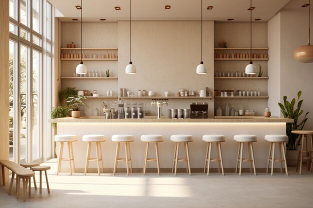 Minimal interior design of cafe or coffee cafe bar shop in clean minimalist style