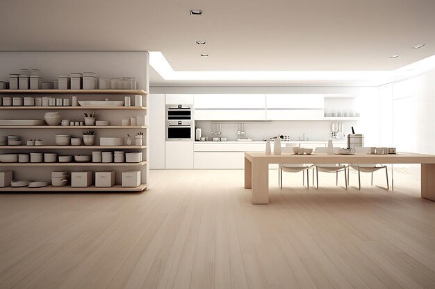 Photo minimal interior design modern kitchen 3d rendering