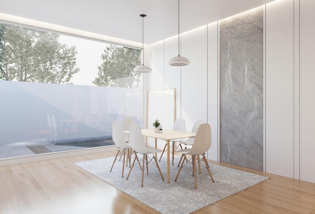 Foto interno minimo del soggiorno con un rendering dell'illustrazione 3d di tono di base bianco