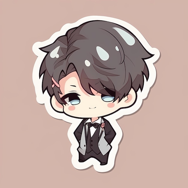 Minimal Japanese Kawaii Butler Boy Chibi Anime Vector Art Sticker with Clean Bold Line Cute Simple