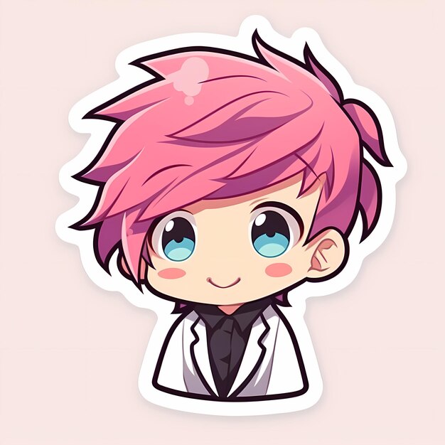 Минимальный японский Kawaii Butler Boy Chibi Anime Vector Art Sticker with Clean Bold Line Cute Simple