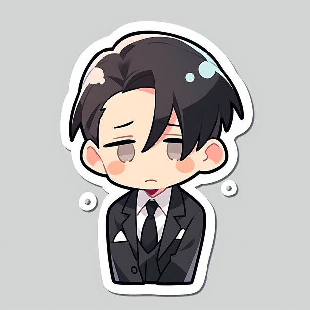 Minimal Japanese Kawaii Butler Boy Chibi Anime Vector Art Sticker with Clean Bold Line Cute Simple