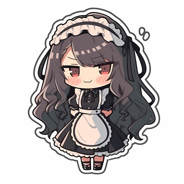 Premium AI Image  Minimal Japanese Kawaii Chibi Maid Girl Anime Vector Art  Sticker with Clean Bold Line Cute Simple