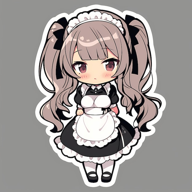 Premium AI Image  Minimal Japanese Kawaii Chibi Maid Girl Anime Vector Art  Sticker with Clean Bold Line Cute Simple