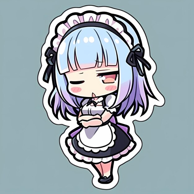 Minimal Japanese Kawaii Chibi Maid Girl Anime Vector Art Sticker with Clean Bold Line Cute Simple