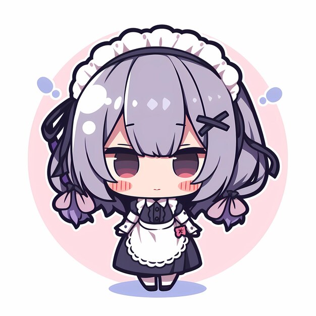 Minimal Japanese Kawaii Chibi Maid Girl Anime Vector Art Sticker with Clean Bold Line Cute Simple