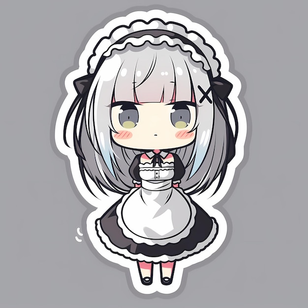 Premium AI Image  Minimal Japanese Kawaii Chibi Maid Girl Anime Vector Art  Sticker with Clean Bold Line Cute Simple