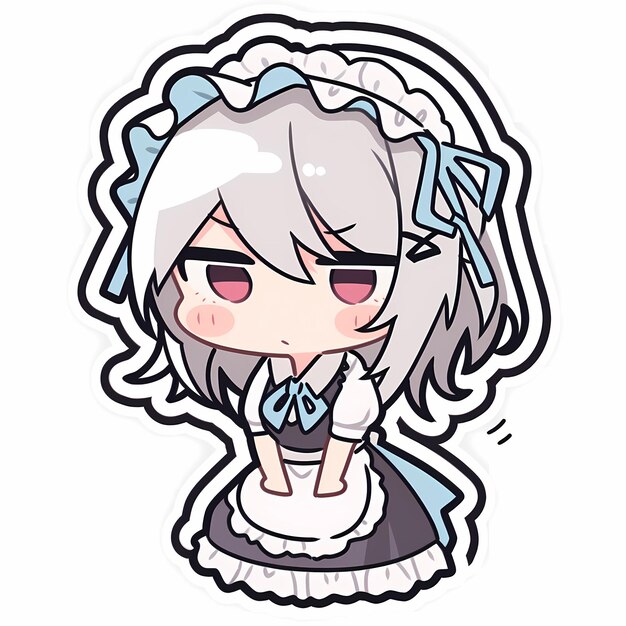 Minimal Japanese Kawaii Chibi Maid Girl Anime Vector Art Sticker with Clean Bold Line Cute Simple